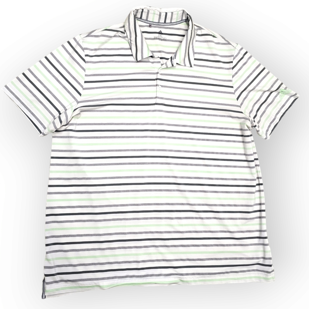 Adidas Men's Ultimate Linear Polo Glow Green Stripe Men's Size 2XL
